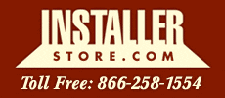 A red banner with the word installer store. Com written in white
