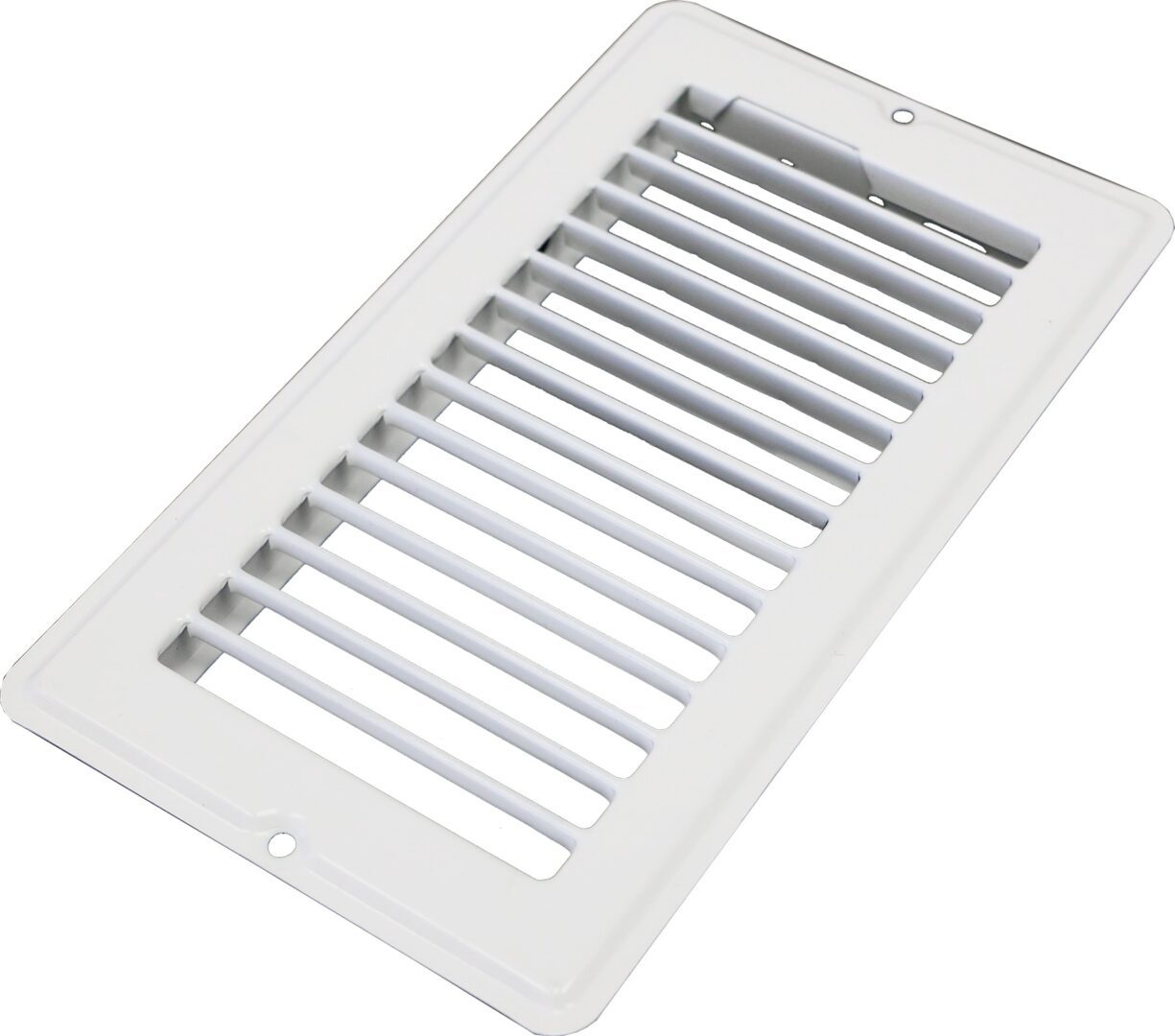 A white vent grate on a white background.