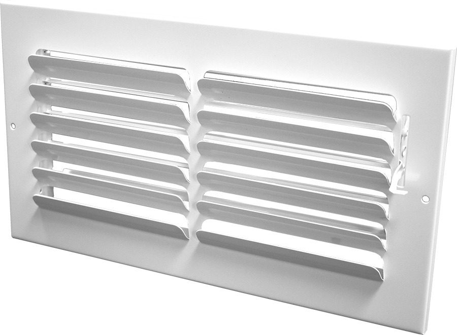 A white wall mounted air vent with four vents.